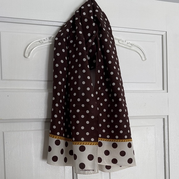 Liz Claiborne Accessories - Vintage Liz Claiborne Brown and White Polka Dot Silk Scarf Trendy
